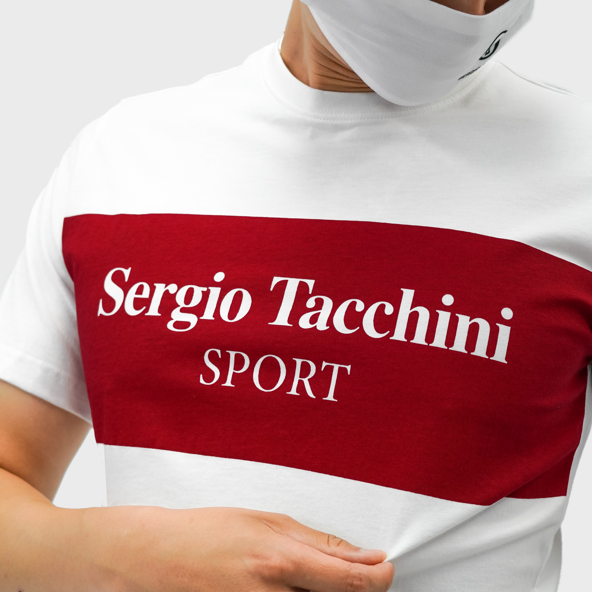 Mens Sergio Tacchini Sport Graphic T-Shirt White/Red