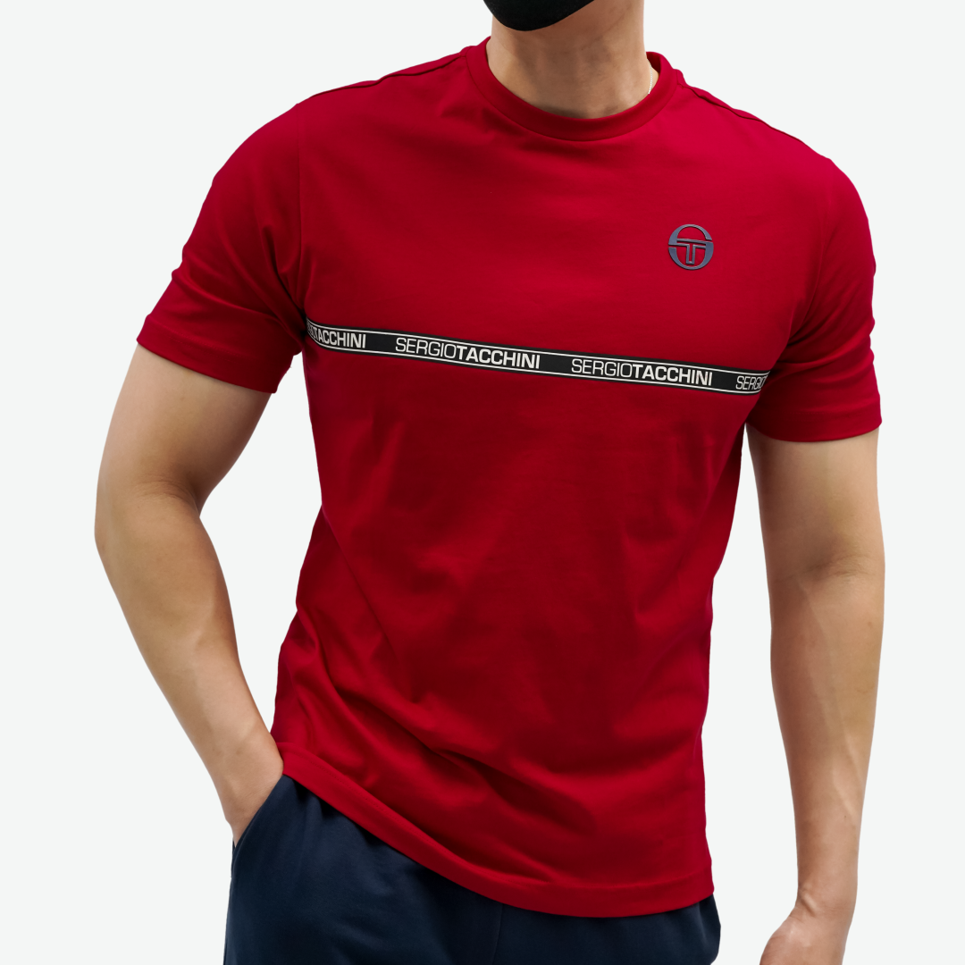 Mens Sergio Tacchini Chest Taped T-Shirt Red