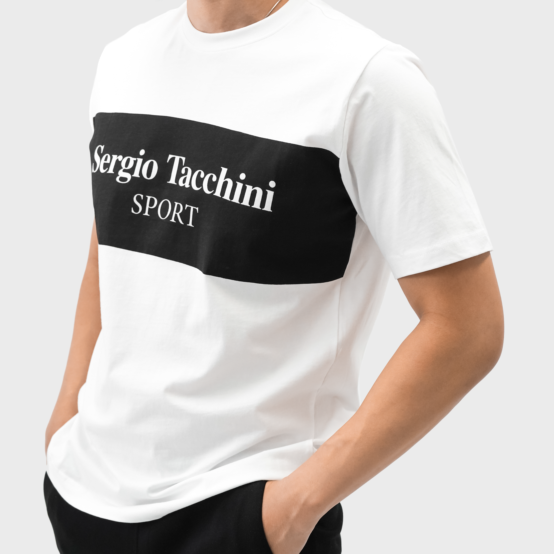 Mens Sergio Tacchini Sport Graphic T-Shirt White/Black