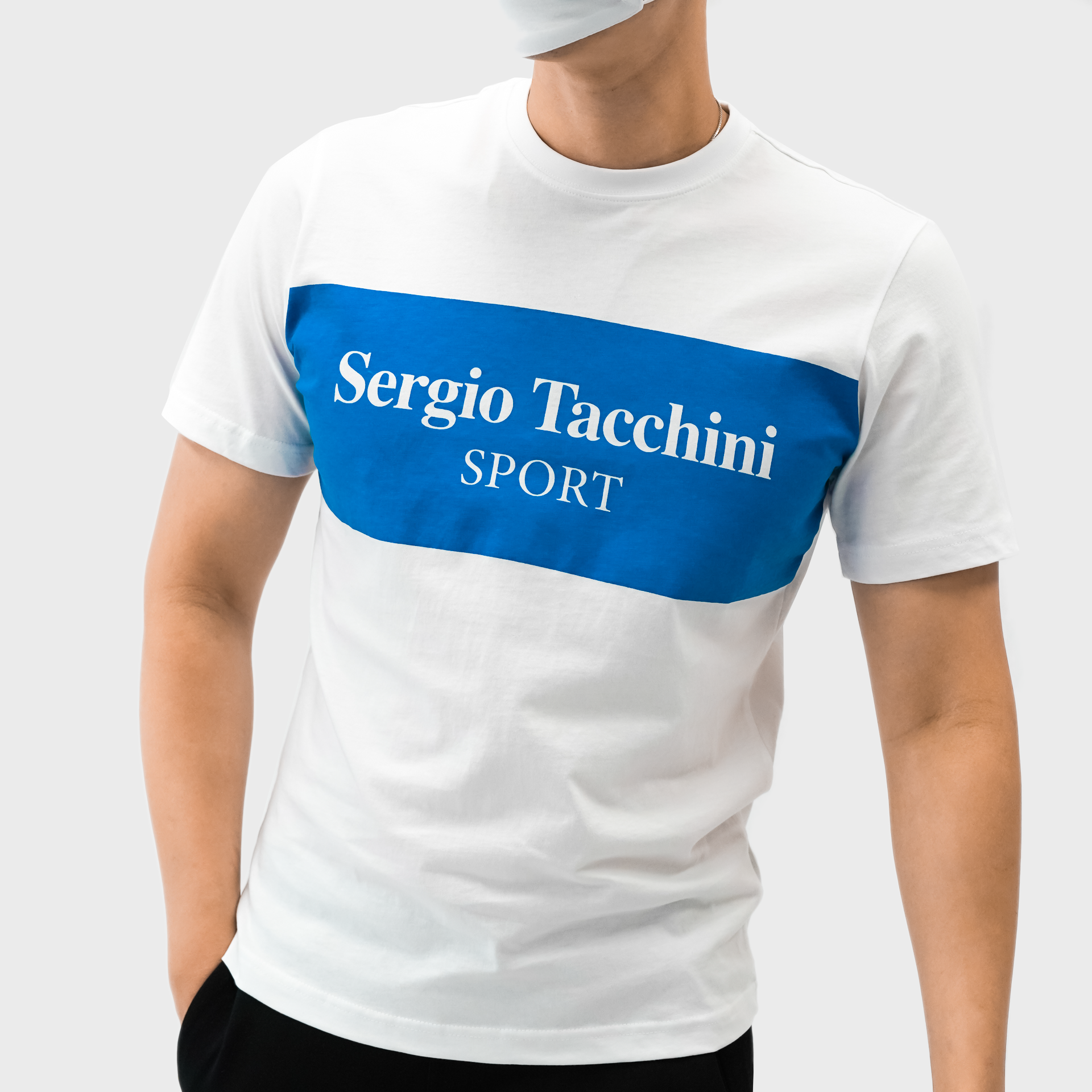 Mens Sergio Tacchini Sport Graphic T-Shirt White/Blue
