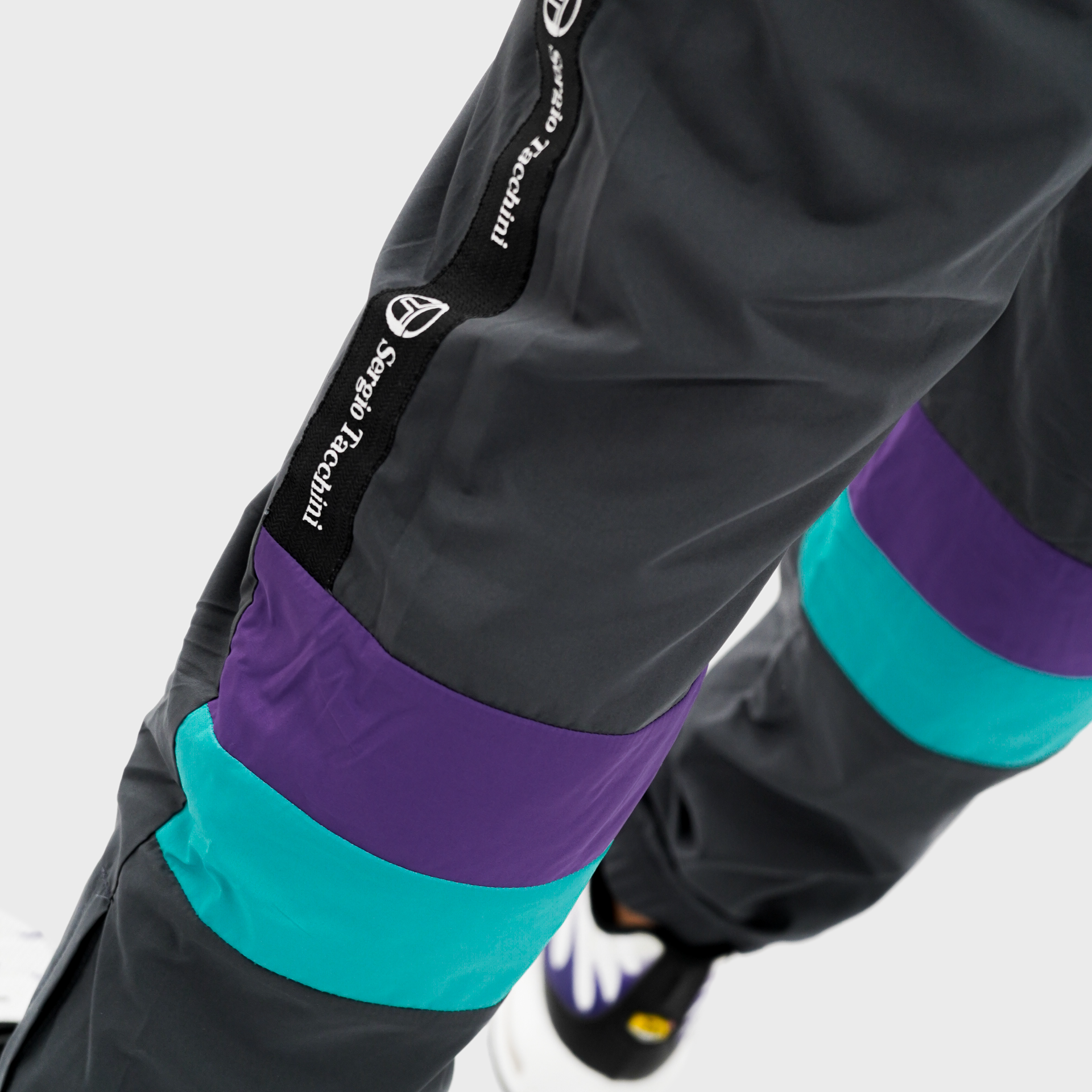 Mens Sergio Tacchini Colour-Calf Cuffed Trackpants Charcoal Grey/Turquoise/Purple
