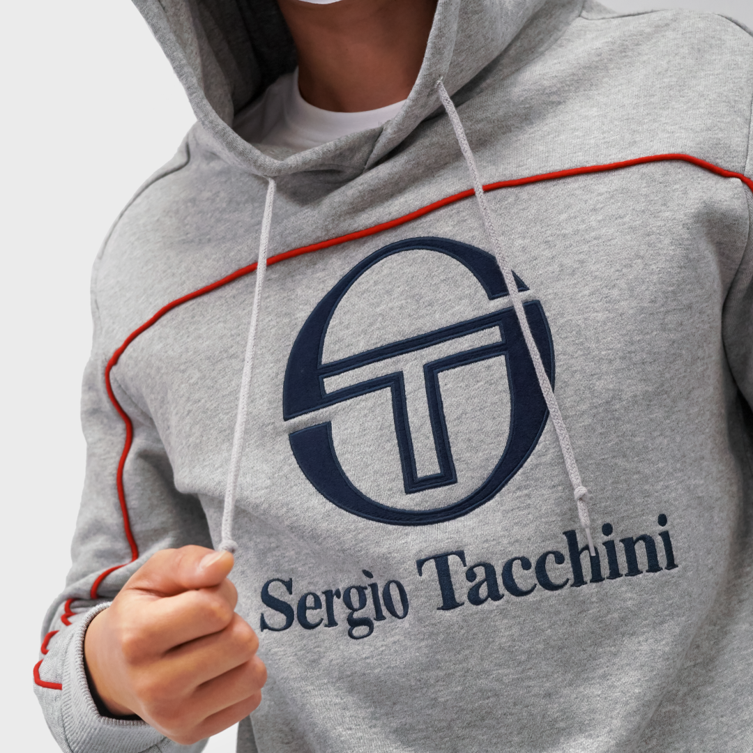 Mens Sergio Tacchini Ground Logo Hooded Jumper Grey
