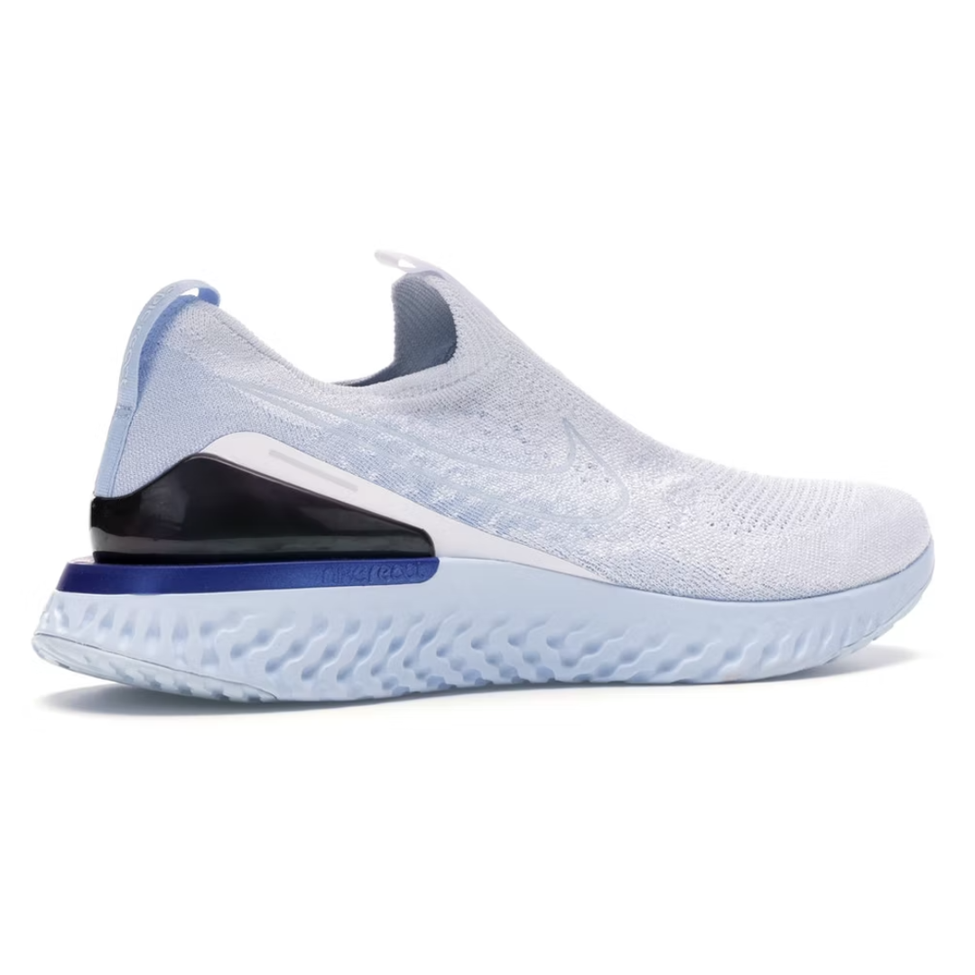 Mens Nike Epic Phantom React Flyknit White/Hydrogen Blue - RaysLocker